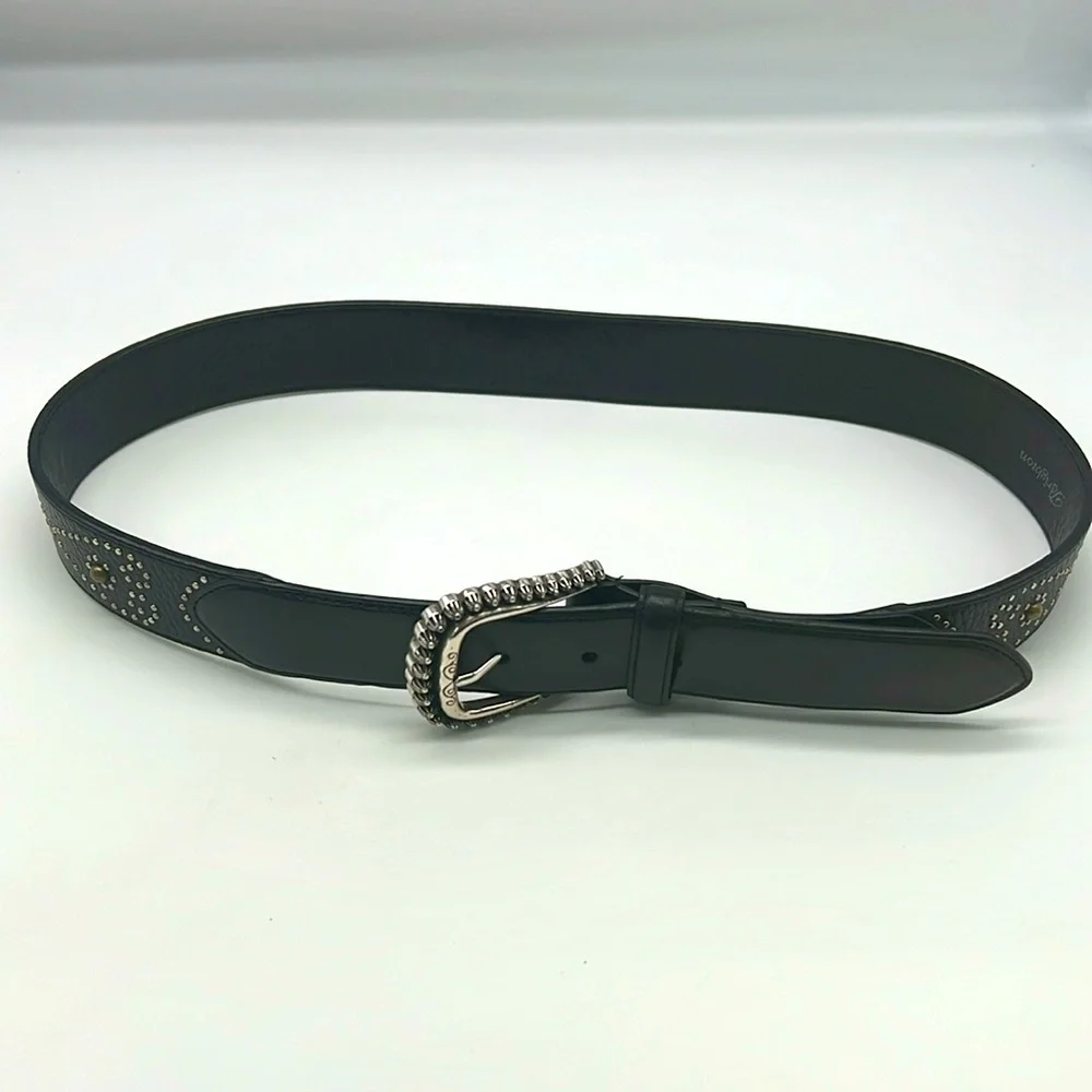 Brighton - Black Leather Silver And Gold Embellishment Design Buckle Belt Size L